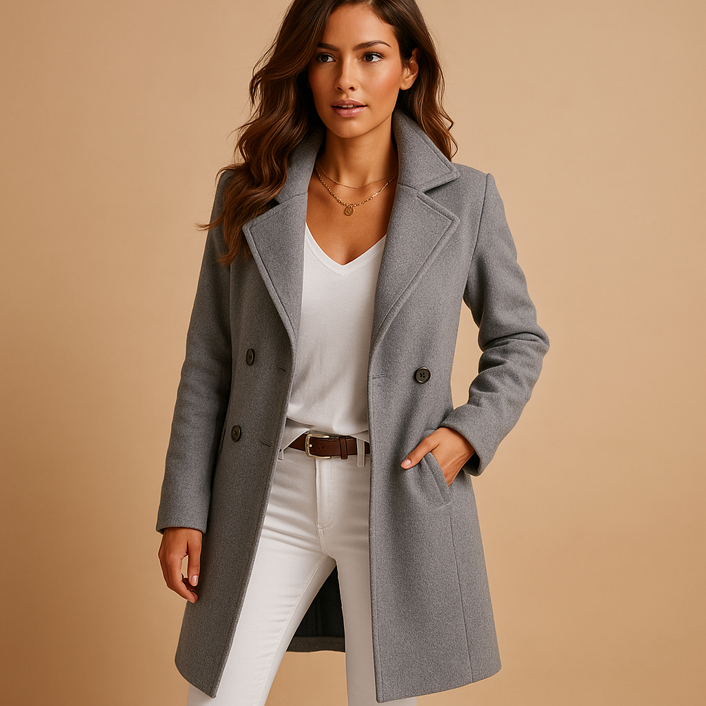 Lucie | Elegant Lang Frakke med Knapper