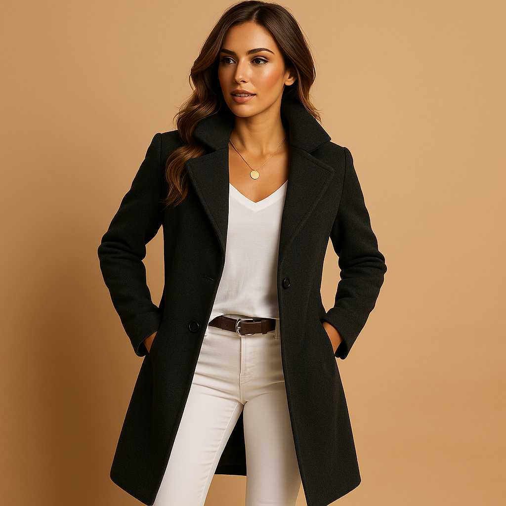 Lucie | Elegant Lang Frakke med Knapper